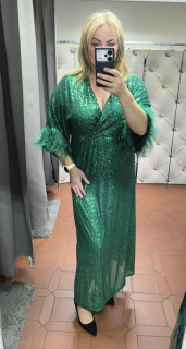 Dlouhé flitrové PLUS SIZE šaty RADKA zelené