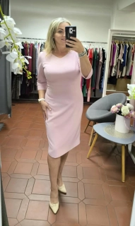 Elegantní dámské pouzdrové šaty SELI světle růžové s 3/4 rukávem