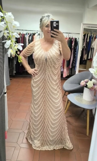 Plesové šaty KAREN PLUS SIZE béžovozlaté